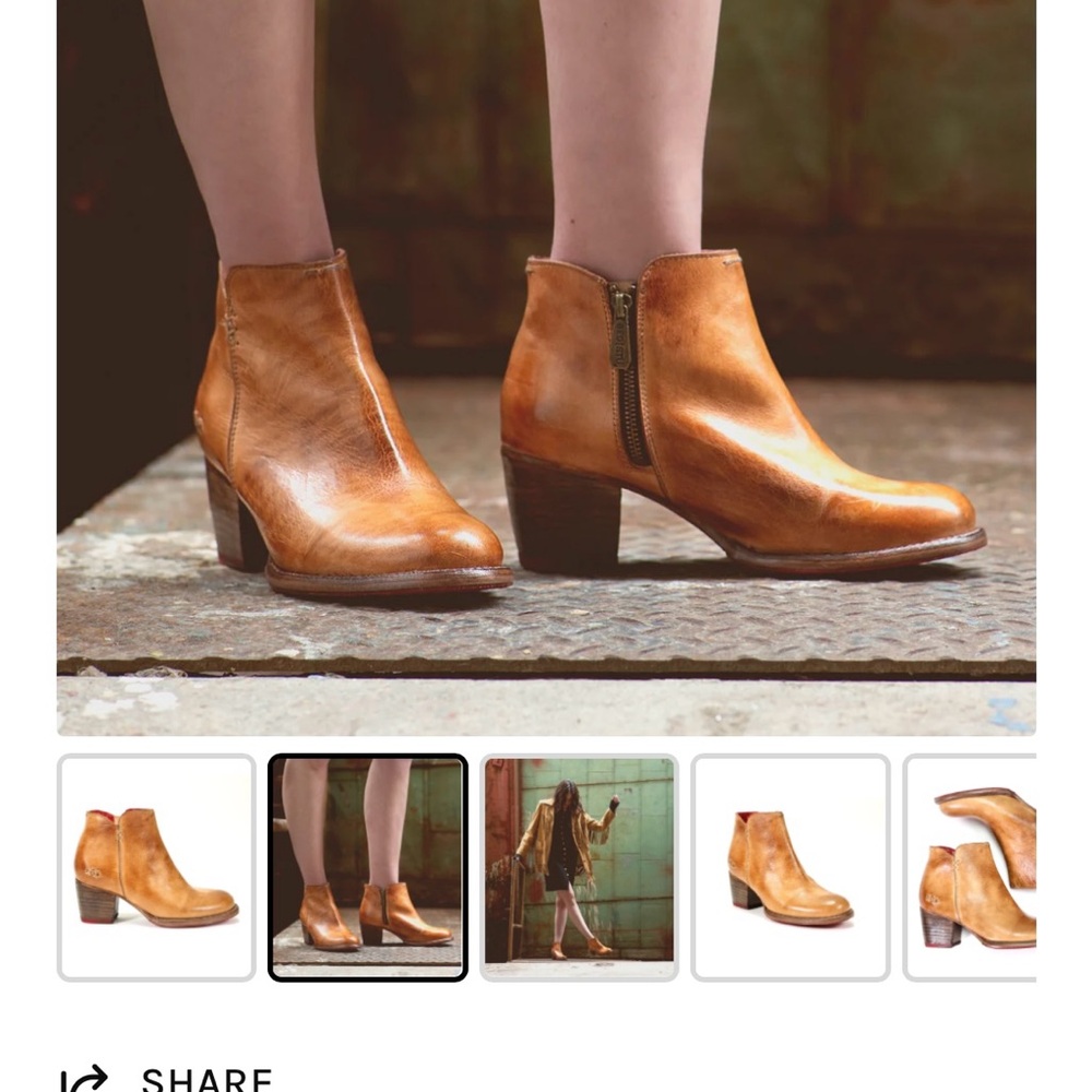 BED|STU Tan Ankle Boots with Side Zipper and Stacked Heel